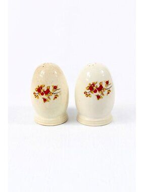 Ironstone Salt & Pepper Shakers Universal Cambridge Bittersweet Red Flower 1940'